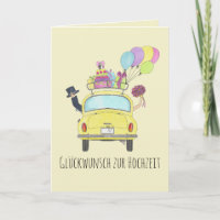 Deutsche Glückwunsch Hochzeitstag Gelbe Retro Auto