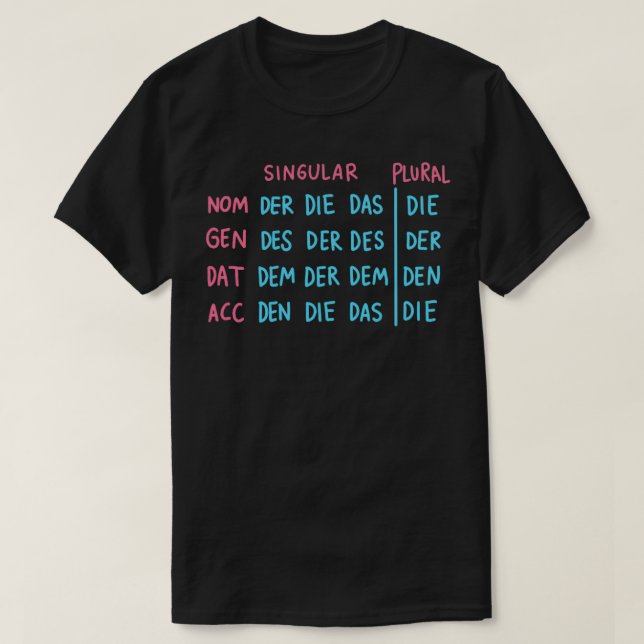 Deutsche Grammatikartikel T-Shirt (Design vorne)