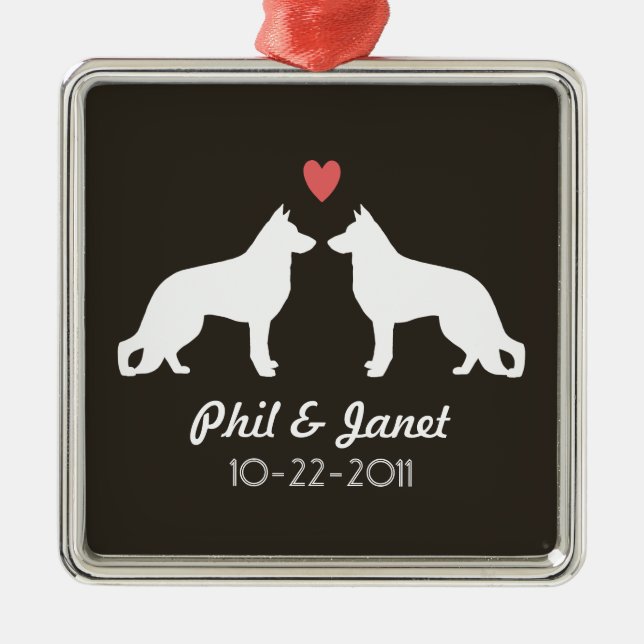 Deutsche Hirten Hund Silhouetten Couple Custom Ornament Aus Metall (Vorne)