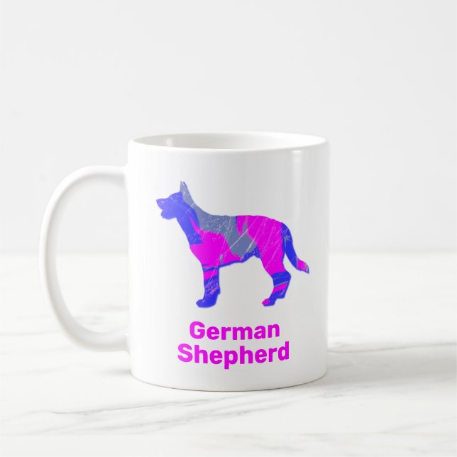 Deutsche Hirten Silhouette Pink & Blue Design Kaffeetasse (Links)