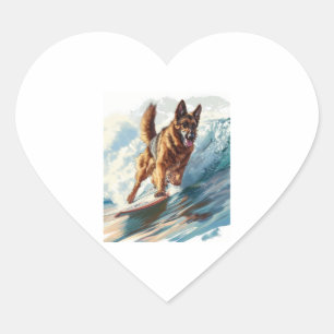 Deutsche Hirten surfen in den Wellen Herz-Aufkleber