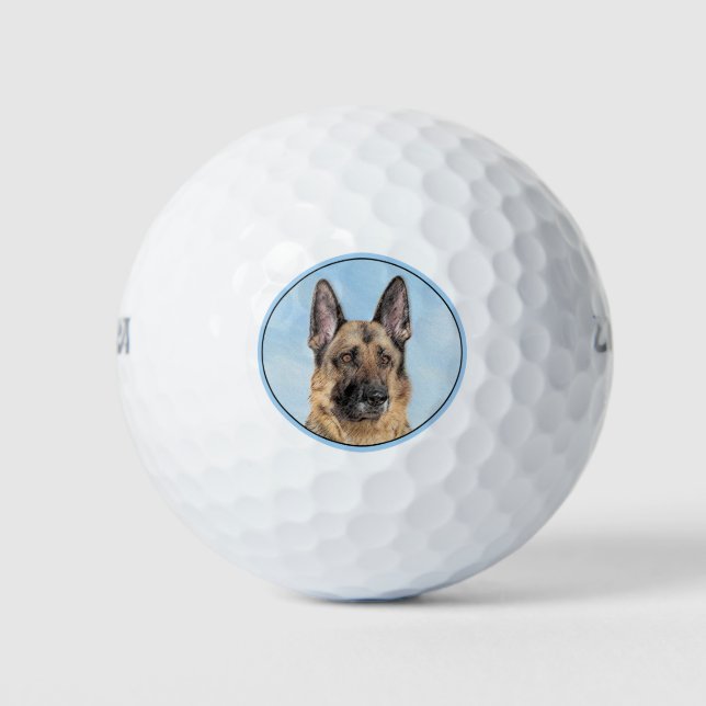 Deutsche Hirtenmalerei - Niedliche Original Hunde- Golfball (Vorderseite)