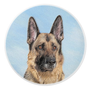 Deutsche Hirtenmalerei - Niedliche Original Hunde- Keramikknauf