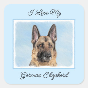 Deutsche Hirtenmalerei - Niedliche Original Hunde- Quadratischer Aufkleber
