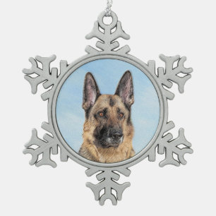 Deutsche Hirtenmalerei - Niedliche Original Hunde- Schneeflocken Zinn-Ornament