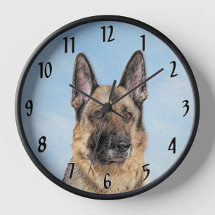 Deutsche Hirtenmalerei - Niedliche Original Hunde- Uhr