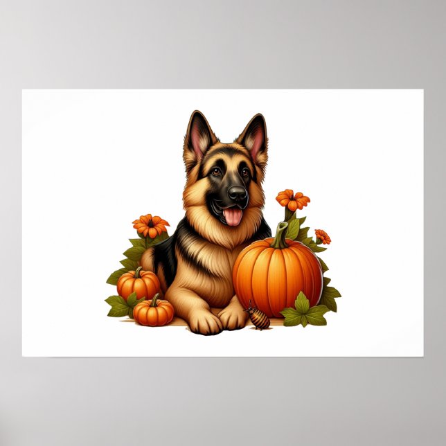 Deutsche Hirtenruhe mit Pumpkins und Blume Poster (Vorne)