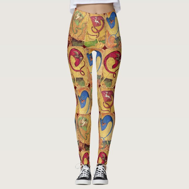 Deutsche Hofkarten Fahnen / Hunde, Hirsche, Falken Leggings (Vorderseite)