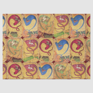 Deutsche Hofkarten Fahnen / Hunde, Hirsche, Falken Seidenpapier