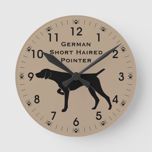 Deutsche Kurze Hair Pointer Dog Silhouette Runde Wanduhr (Vorderseite)