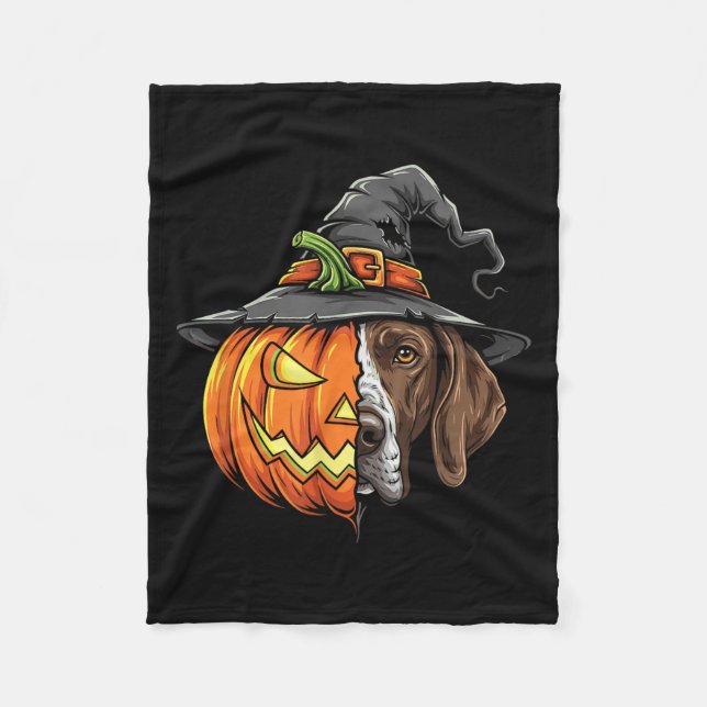 Deutsche Kurzläufer Pointer Pumpkin-Kürbislaterne Fleecedecke (Vorderseite)