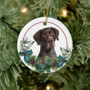 Deutsche Kurzzeitpointer Dog Evergreen Kranz Keramik Ornament