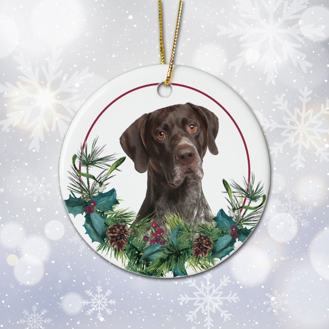 Deutsche Kurzzeitpointer Dog Evergreen Kranz Keramik Ornament (Von Creator hochgeladen)