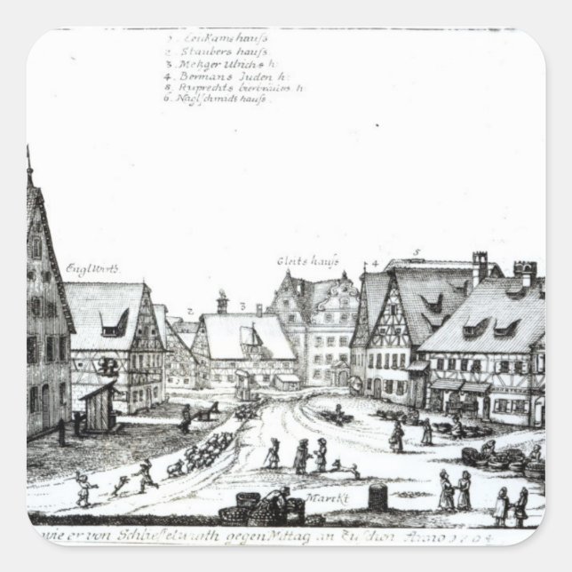 Deutsche Marktstadt, 1704 Quadratischer Aufkleber (Vorderseite)
