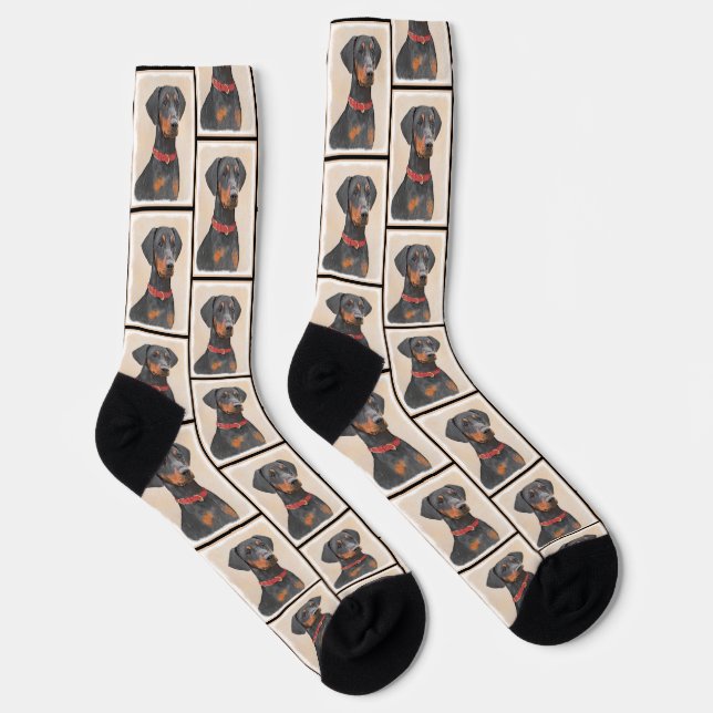 Deutsche Pinscher Malerei Schwarzer Original Hund  Socken (Rechts)