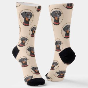 Deutsche Pinscher Malerei Schwarzer Original Hund Socken