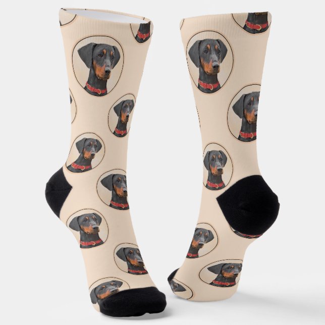Deutsche Pinscher Malerei Schwarzer Original Hund  Socken (Gewinkelt)