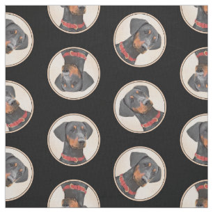 Deutsche Pinscher Malerei Schwarzer Original Hund  Stoff