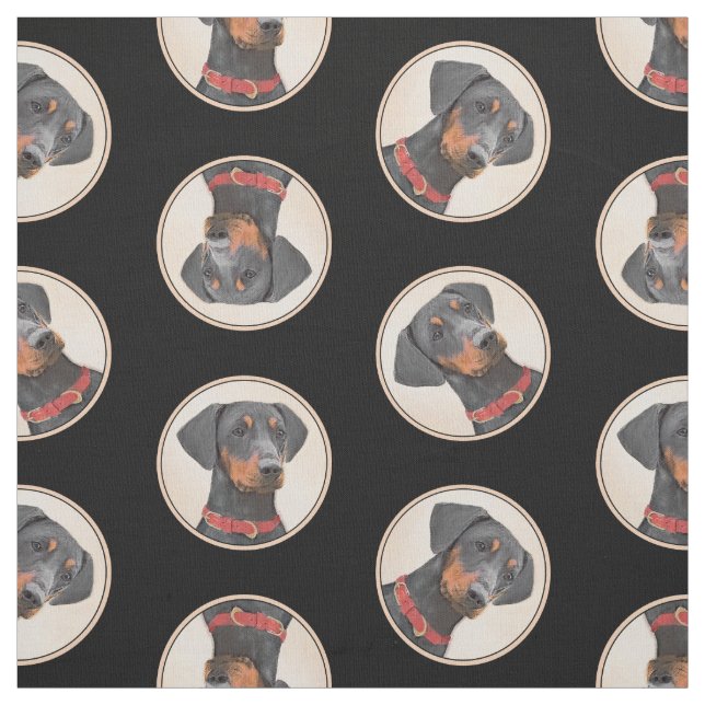 Deutsche Pinscher Malerei Schwarzer Original Hund  Stoff (Muster)