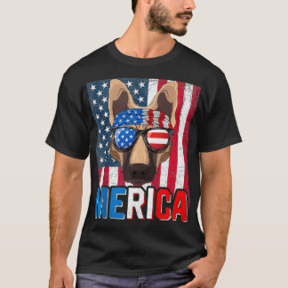 Deutsche Schäferhirde Merica Flag 4. Juli Hunde am T-Shirt