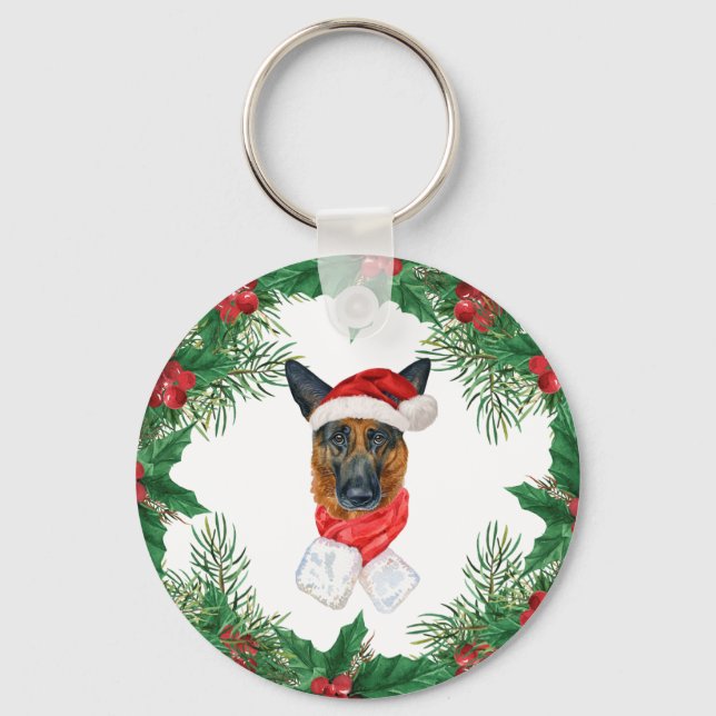 Deutsche Schäferhirte Weihnachtskiefer Branchen Schlüsselanhänger (Vorderseite)