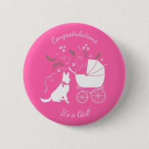 Deutsche Schäferhund Dog Baby Dusche Pink Girl Button