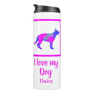 Deutsche Schäferhund Dog Hot Pink & Blue Silhouett Thermosbecher
