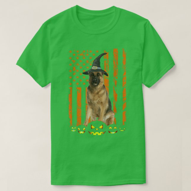 Deutsche Schäferhund Dog Pumpkin American Flag Hex T-Shirt (Design vorne)