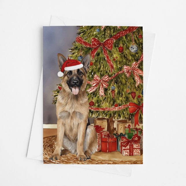 Deutsche Schäferhund Dog Watercolor Weihnachtsbaum Karte (Von Creator hochgeladen)