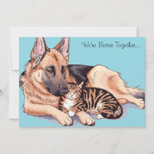 Deutsche Schäferhund Katze Cuddle Niedliche Urlaub Feiertagskarte