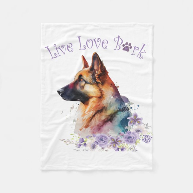 Deutsche Schäferhund Mama Floral Fleecedecke (Vorderseite)