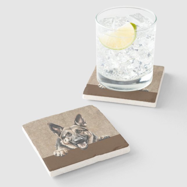 Deutsche Schäferhund pinkende Welpenhündin Steinuntersetzer (Seitenansicht)