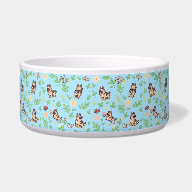 Deutsche Schäferhund-Schale Frühlings-Blumen-Haust Napf (Vorderseite)