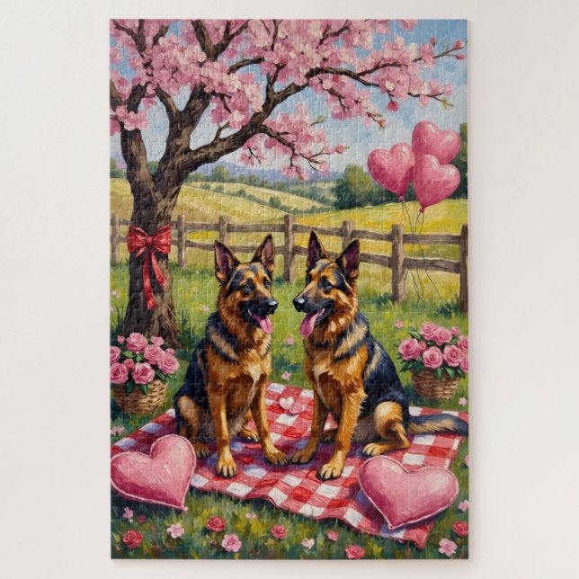Deutsche Schäferhund Valentinstag Kunst Puzzle (Vertikal)