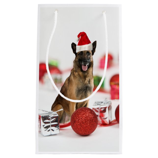 Deutsche Schäferhund Weihnachts-Weihnachtsmannmütz Kleine Geschenktüte (Vorderseite)