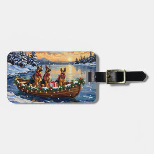 Deutsche-Schäferhund-Weihnachtsboot-Feier Gepäckanhänger
