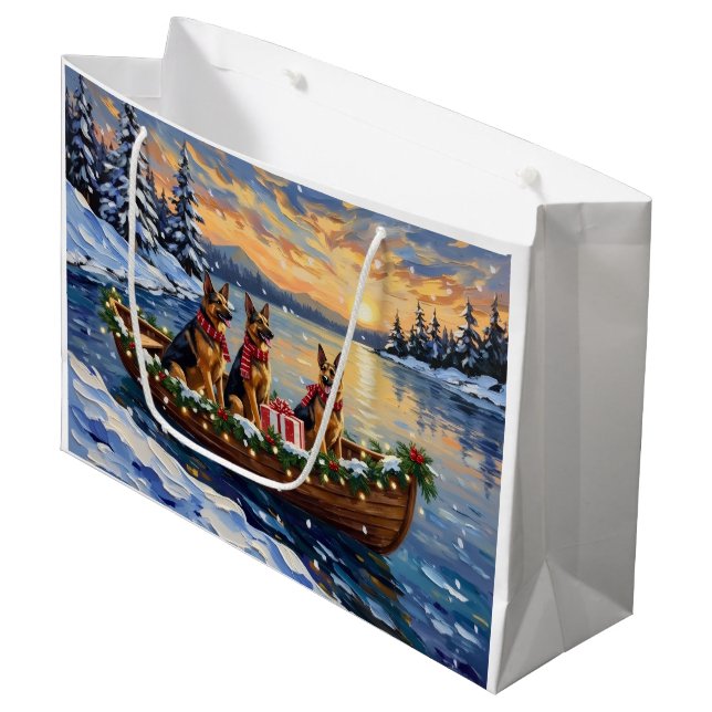 Deutsche Schäferhund-Weihnachtsboot-Feier Große Geschenktüte (Vorderseite Schrägansicht)