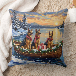 Deutsche Schäferhund-Weihnachtsboot-Feier Kissen