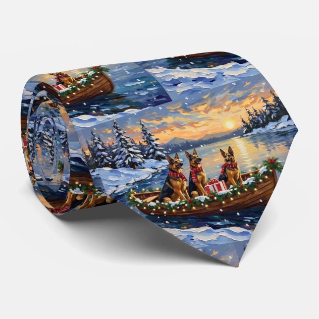 Deutsche Schäferhund-Weihnachtsboot-Feier Krawatte (Gerollt)