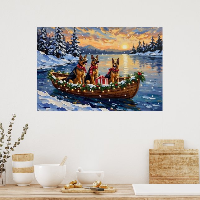 Deutsche-Schäferhund-Weihnachtsboot-Feier Poster (Küche)