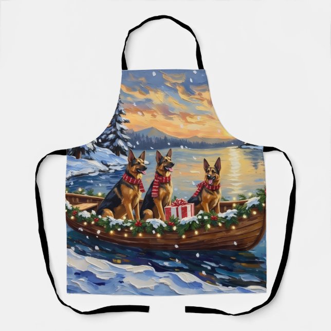 Deutsche Schäferhund-Weihnachtsboot-Feier Schürze (Vorderseite)