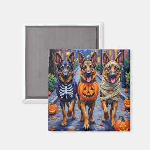 Deutsche Schäferhunde beim Halloween-Süßigkeiten-S Magnet