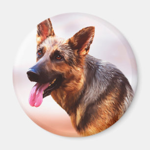 Deutsche Schäferhunde Dog Ölgemälde Art Portrait C Magnet