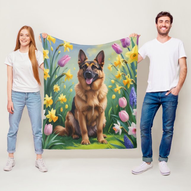 Deutsche Schäferhunde Hunde Frühlingsblumen Malere Fleecedecke (Beispiel)