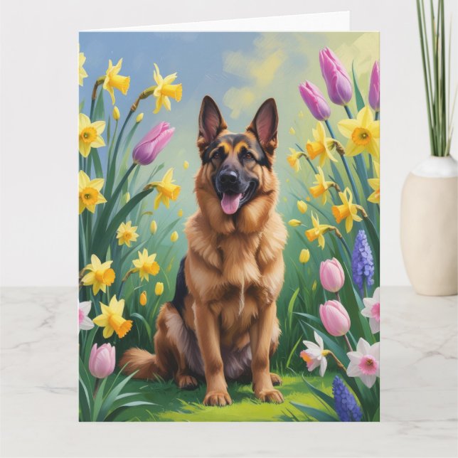 Deutsche Schäferhunde Hunde Frühlingsblumen Malere Karte (Vorderseite)