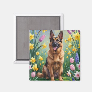 Deutsche Schäferhunde Hunde Frühlingsblumen Malere Magnet