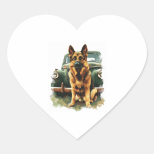 Deutsche Schäferhunde in Vintager Hütte Herz-Aufkleber