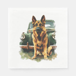 Deutsche Schäferhunde in Vintager Hütte Serviette