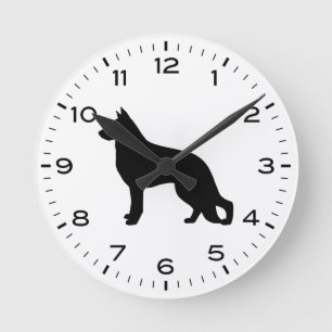 Deutsche Schäferhunde-Silhouette Runde Wanduhr