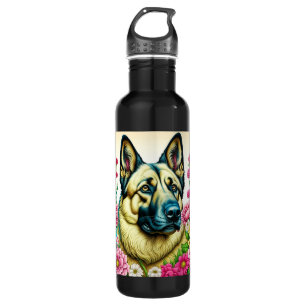 Deutsche Schäferhunde und Whimsikale Blume Edelstahlflasche